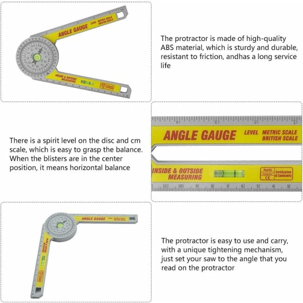 2 i 1 ABS Gehrungsmätare 0 ° till 360 ° Bärbar Digital Vinkelmätare Teknik Tum och Centimeter Rostfri Gehrungsmätare för Snickare