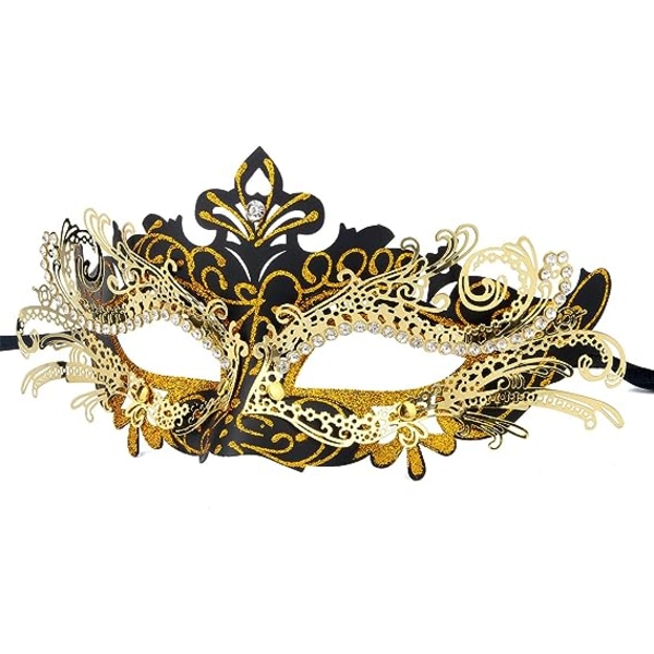 Venetiansk maske (svart gull), for maskeradeball og kostyme, for kvinner