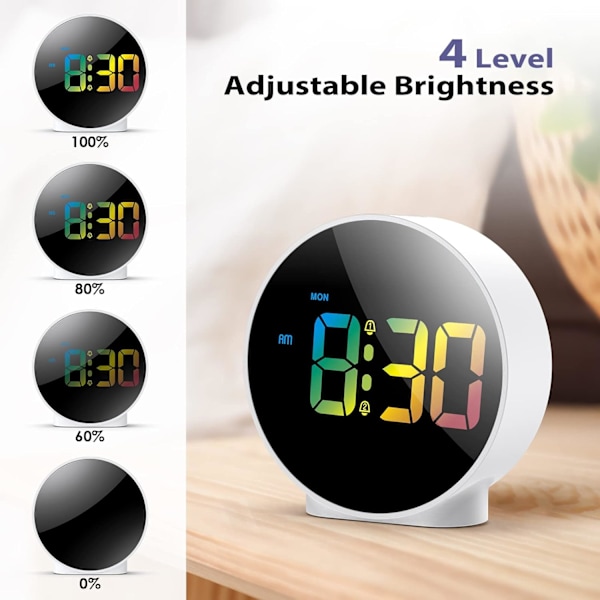 Nyaste Digitala Väckarklockan - Färgglad Böjd LED-Display, Snooze, 4-nivås Ljusstyrka & 2 Alarm för Tunga Sovare & Barn