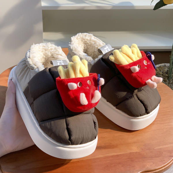 Chips Shoes tilbyr optisk varme kvinners fluffy bomullsslippers, hjemmekamp, ensfarget ID-bilde, enkle vanntette sko 24,5 cm