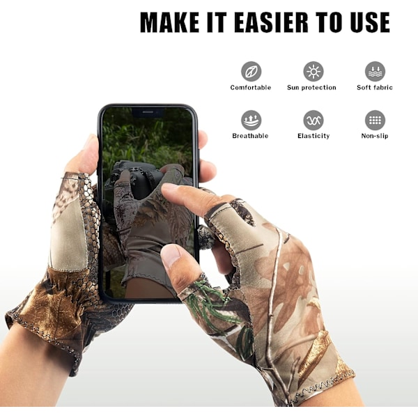 1 par fiskehandsker (tilfældigt mønster camouflage), skridsikre camouflage jagthandsker, handsker til fiskeri, jagt, camping, vandreture, fotografering