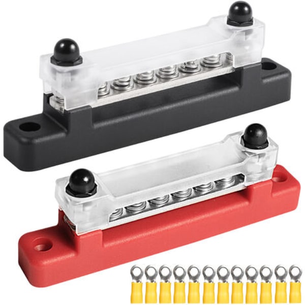 6 Terminals Single Row Busbar 150A Covered Busbar Terminals, Floor Power Distribution, with 6 M4 Screws and 2 Studs, for Vehicle Boat Sea Caravan Mot