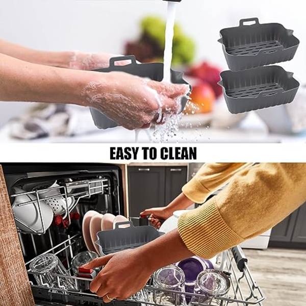 Silikonfoder för airfryer (2 x grå) för rektangulära airfryers, airfryer-tillbehör, silikonfoder för airfryer-tillbehör och airfryer-foder