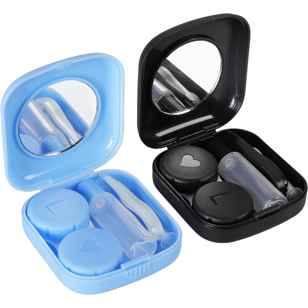 2 st case, mini kontaktlinslåda, bärbar kontaktlinsbehållare, med spegel, pinne, pincett, flaska, för hem eller resa