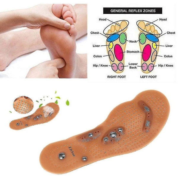 2 Par Magnetiske Terapi Innleggssåler for å Stimulere Trykkpunkter (Brun)