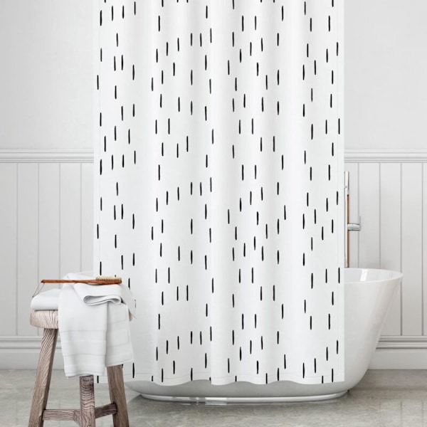 Sort og hvidt bruseforhæng - Trendy boheme bruseforhæng (vandtæt 183 cm x 183 cm) Moderne bruseforhængssæt (12 metalringe inkluderet) / Knude og