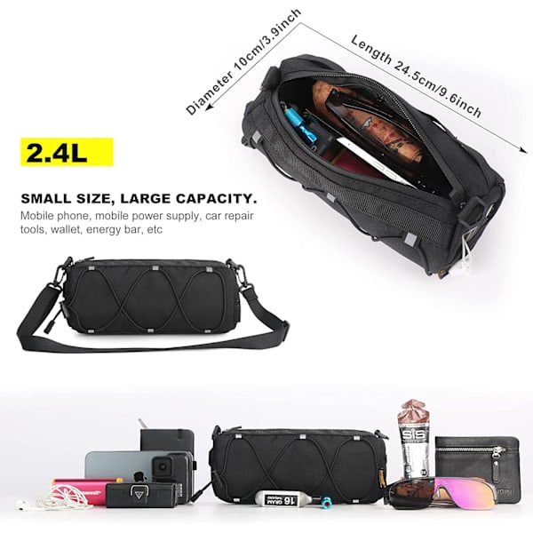 Cykelstyr taske - Crossbody opbevaringspose med skulderrem til racercykel, MTB, rejsecykel (sort-2)
