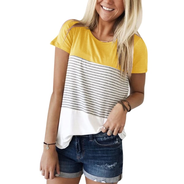 Rund Hals Triple Color Block Stripe T-Shirt（L, Murstenrød）