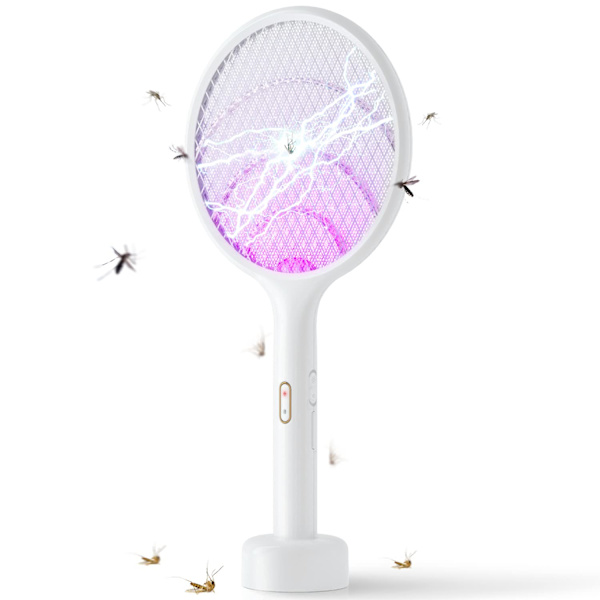 Elektrisk fluesmekker - Bug Killing Racket Dual Mode - Oppladbar med lilla myggdreperlys - God for hjemmekontor, hagebakgård, camping