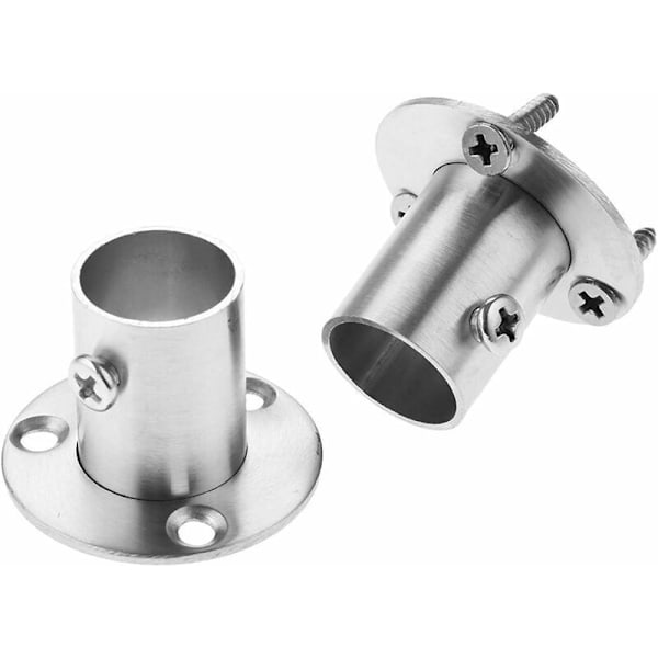 Set med 2 garderobsstångsfästen i rostfritt stål med fläns, 19 mm