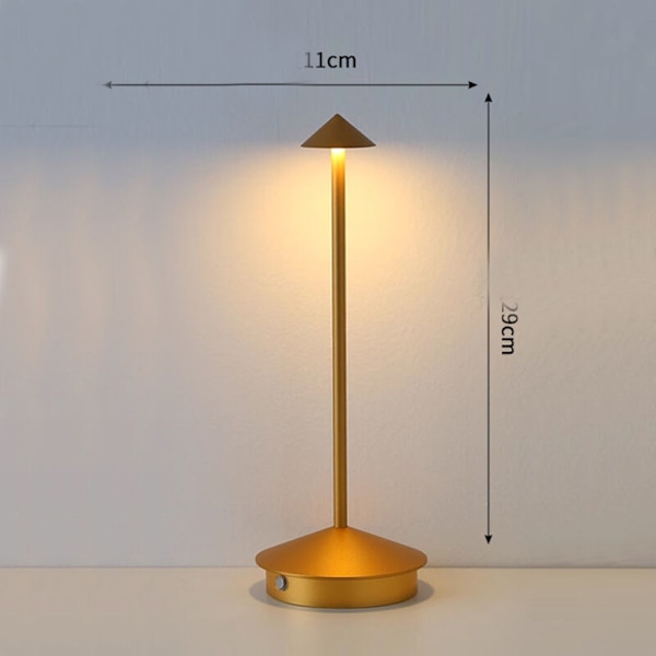 (Guld) Bärbar uppladdningsbar bordslampa, batteridriven, 3-tonsbelysning, anpassad för sovrum, restaurang, bar
