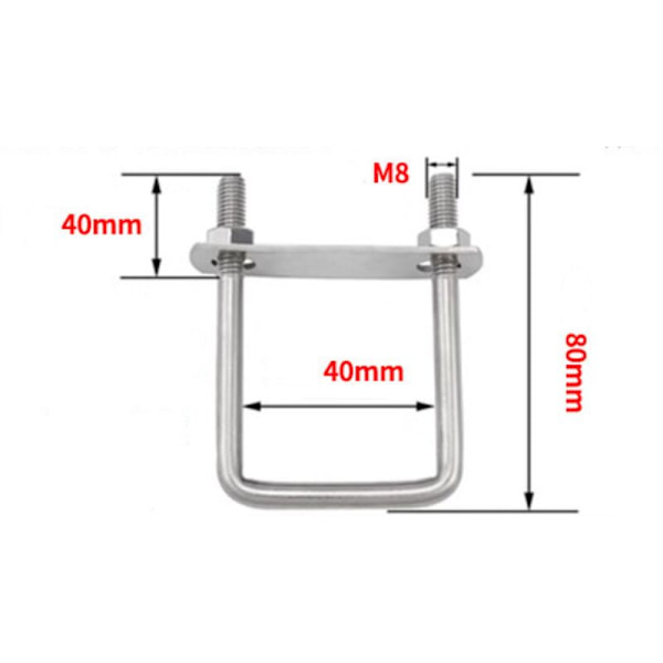 Neliö U-pultit 1-5/8 \"(40mm) Sisäleveys 304 Ruostumaton teräs M8 2kpl runkomuttereilla 2kpl