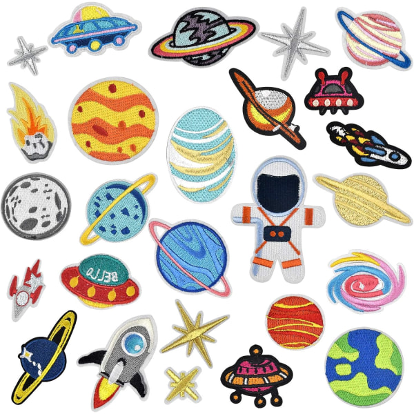 26 STK Broderi Iron-on Patch, Space Planet Astronaut Brodery