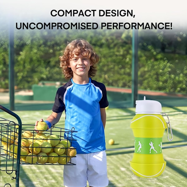 Tennisbold Børnevandflaske - 550ml/18oz Sammenklappelig Silikonekop | BPA-fri, Lækagesikker til Skole & Rejse