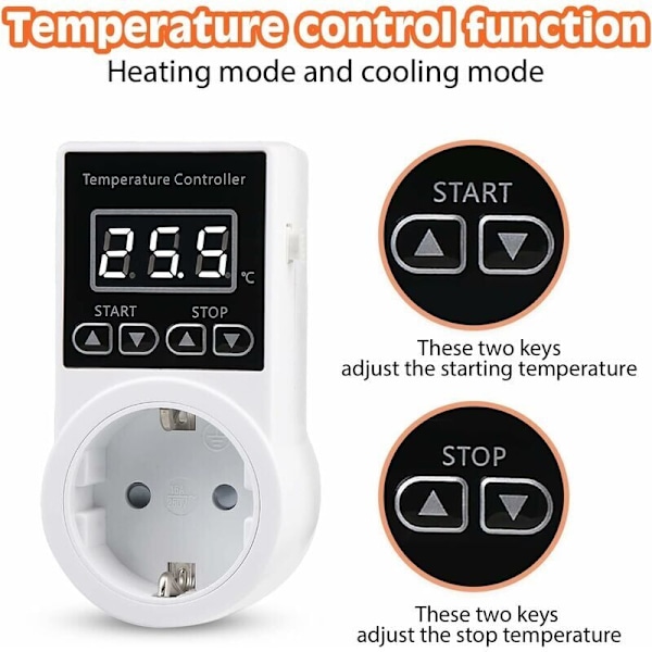 Digital Temperaturregulator Stik Termostat, Varmetermostat med NTC Sensor