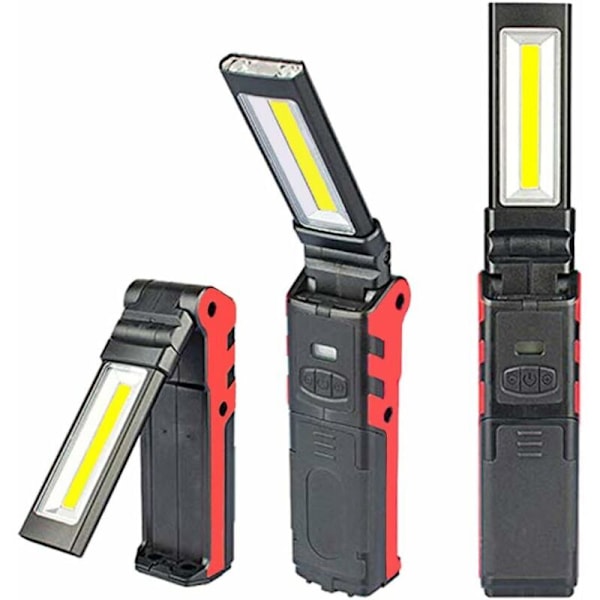 Genopladelig USB arbejdslampe, COB lommelygte, LED inspektionslampe med magnetisk base til camping, garage, nødsituation (1 stk)