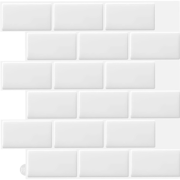 2 stk (30,5x 30,5cm) Hvite selvklebende 3d veggfliser klistremerker kjøkken bad