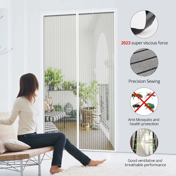 Hvidt myggenet magnetisk dør 140x240cm Anti flue klæbende ride Automatisk lukning Ultra fint mesh installation Nemt værktøj til børn og kæledyr