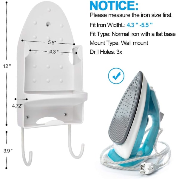 Strykjärnsbrädehållare, Elektrisk strykjärnsväggfäste, Strykjärnsbrädeförvaringsorganisatör, Över dörrstrykjärnskorg eller väggfäste i tvättstuga [Vit]