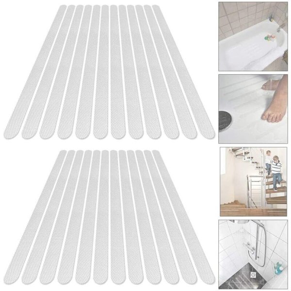 24-pack Antiglid-stickers, Säkerhetsremsor för badkar, dusch, transparent, 2 x 38 cm