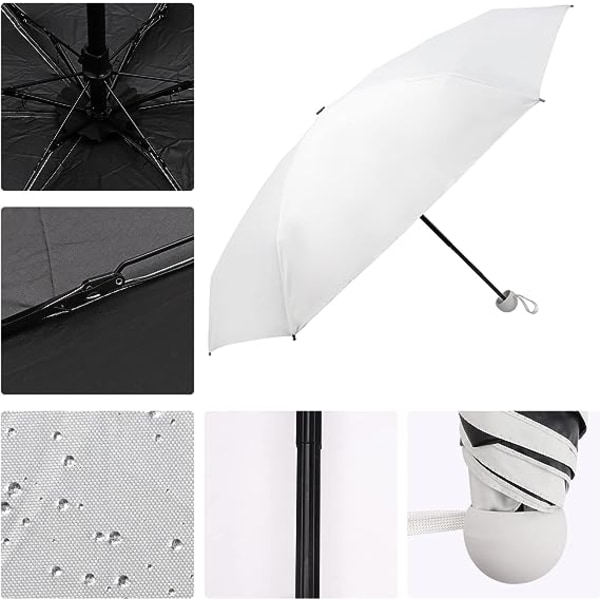 Valkoinen taittuva sateenvarjo, 6 sädettä Auringonsuojasateenvarjo Tuulenkestävä  Ultralight Mini Taskusateenvarjo Kevyt ja kompakti Tuulenkestävä sateenvarjo miehille ja naisille 90 x 5