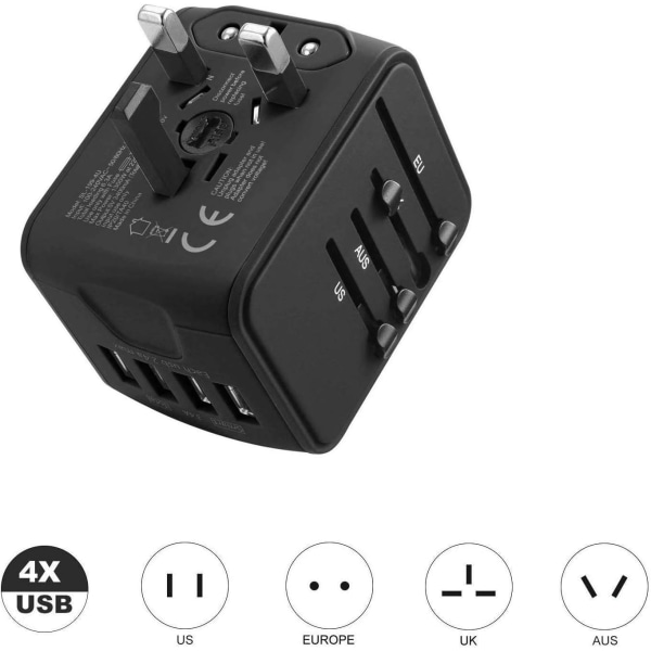 Universal Travel Power Adaptor for UK/USA/EU/AUS/China/Japan 200 Countries, With 4 USB Charging Ports International Wall Plug AC Socket for iPhone,