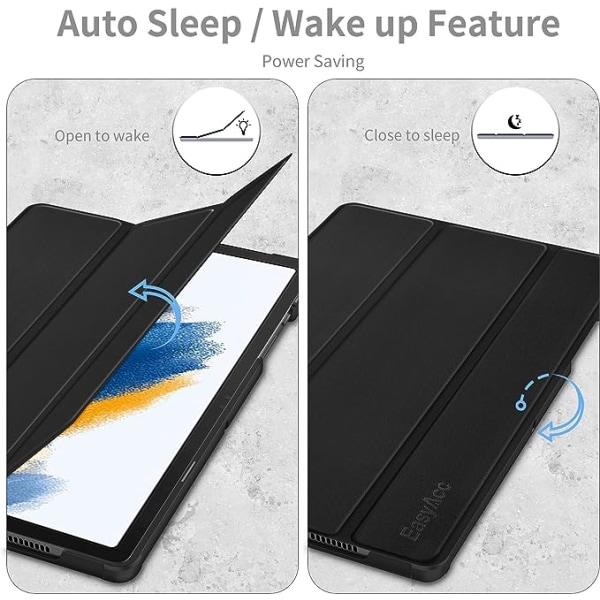 (Musta) Samsung Galaxy Tab A8 10.5-tuumainen 2021 Silikoni Tablet-kotelo (SM-X205N/X200N), ultraohut kuori, PU-nahkakotelo pidikefunktiolla, sopiva