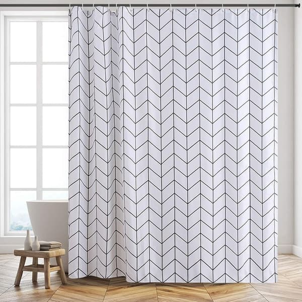 Muggfri og vanntett dusjforheng Vaskbart stoff Polyester Hvit Herringbone Dusjforheng for badekar Bad Lang 200x180cm
