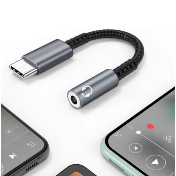 USB-C til 3,5 mm adapter for hodetelefoner Grå