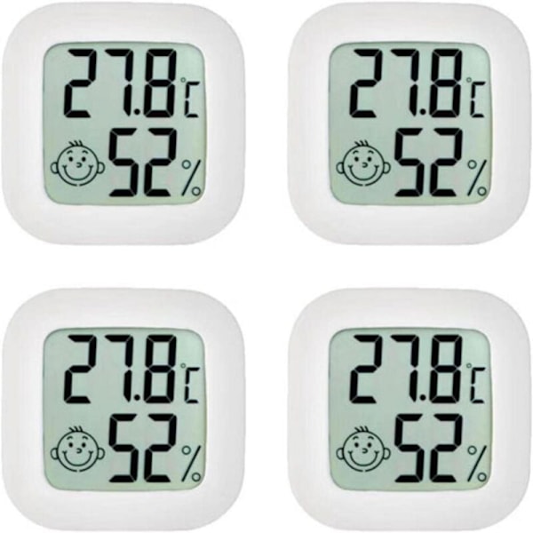 Set med 4 rumstermometrar, mini-termometer, hygrometer, högprecisions temperaturhygrometer med komfortluftikon för kök, babyrum, växthus