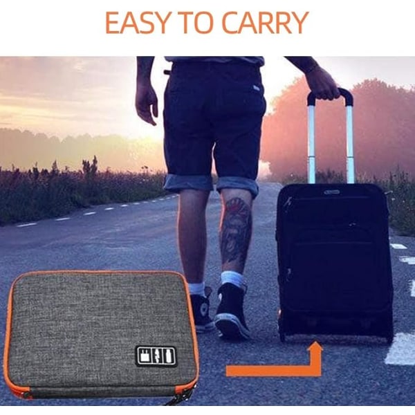 Elektronisk tilbehørs oppbevaringspose (grå), kablet oppbevaringspose vanntett/reise slitesterk/USB kablet stasjon/hodetelefoner/powerbank