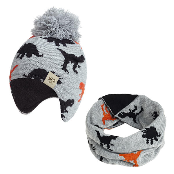 Stickad babyhatt halsduk set vinter varm pojkar flickor mössa fleecefoder småbarn barn hatt med pompom L