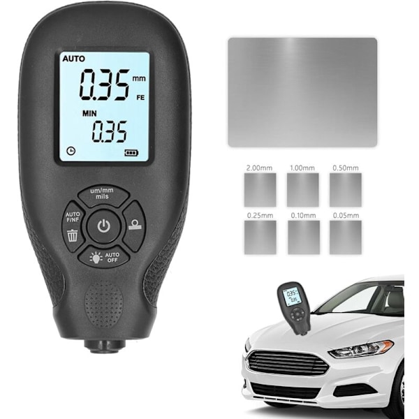 Paksuusmittari, taustavalaistu paksuusmittari LCD-näyttö, 0-2000um mittaus auton maalipinnoite, autojen maalin lukeman mittaamiseen