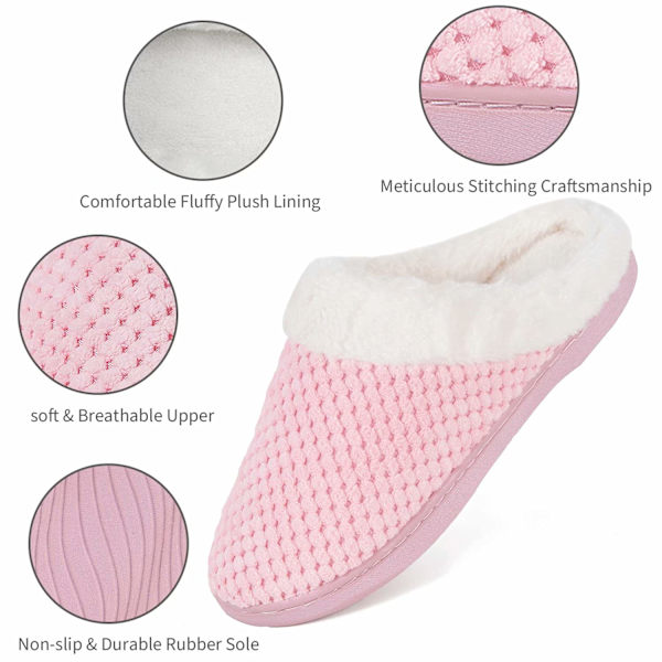 Tofflor Dam Varma Minnesskum Anti-Slip Hemskor Bekväma Bomullstofflor Hem Sovrumsskor Inomhus och Utomhus (Rosa)