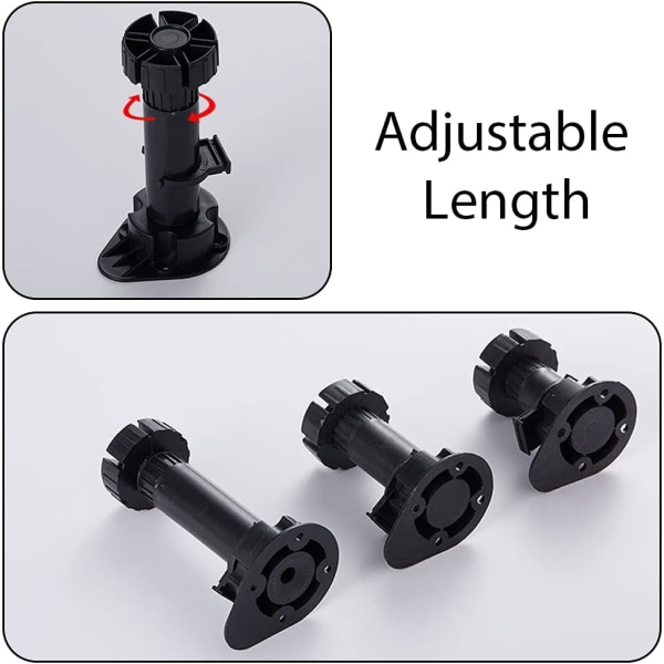 6 st möbelfötter i plast, höjdförställbara möbelfötter för kök, badrumsskåp, 80-120 mm