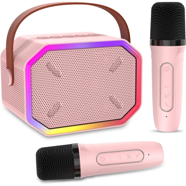 Karaokemaskin for barn med 2 Bluetooth-mikrofoner - ideell bursdagsgave til barn og småbarn - bærbar trådløs karaokehøyttaler