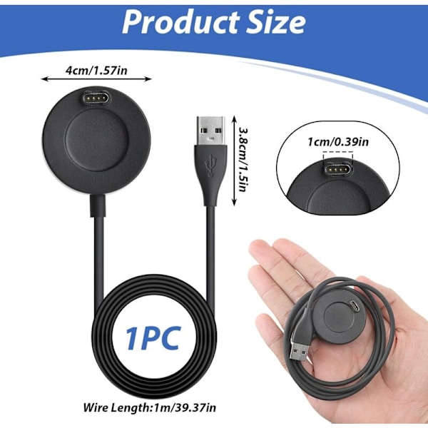 Lader Kompatibel med Fenix, 1 Meter USB-A Sirkulær Ladestasjon for Fenix 7/7S/7X/6/6S/6X, 5/5S/5X, Vivoactive 3/4/4S, Instinct 2/2S/2X, Venu 2