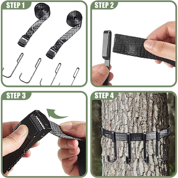 8-delt espalier multi-krog tilbehørskonsol (med 2 skridsikre stropper), espalier gearophæng tilbehør espalier gear krog til espalier jagtudstyr