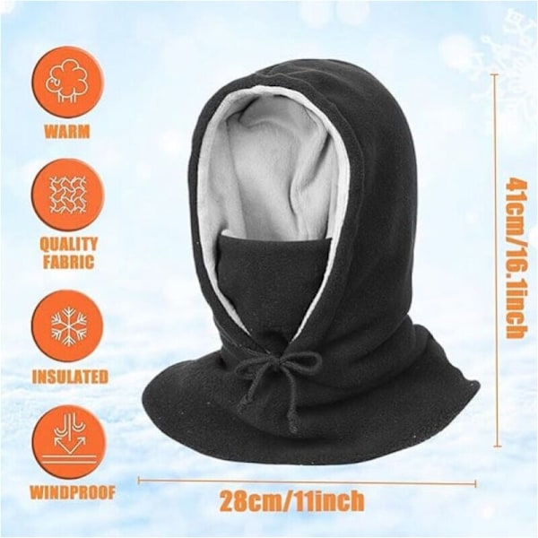 Vinterhætte i tyk fleece med hætte, hætte Hot Hot Vintermaske i plys fløjl til sne, ski, cykling, fuld maske til voksne mænd
