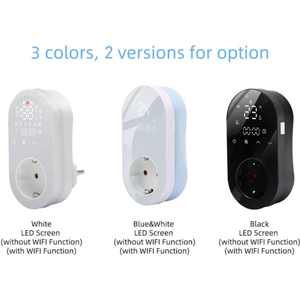 Stikkontakt til digital WiFi 16 A termostat med Tuya applikation, stemmestyring, temperaturregulator 5 + 1 + 1, seks perioder og varme og køl