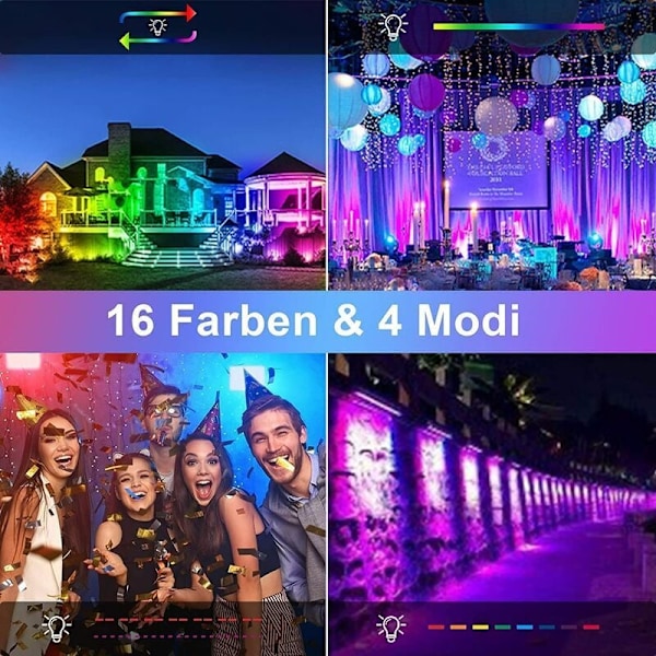 4 Pakning Dimbar RGB LED Flomlys Utendørs, IP66 Vanntett med Fjernkontroll, 16 Farger, 4 Lysmoduser for Utendørs, Innendørs og Utendørs (50W)