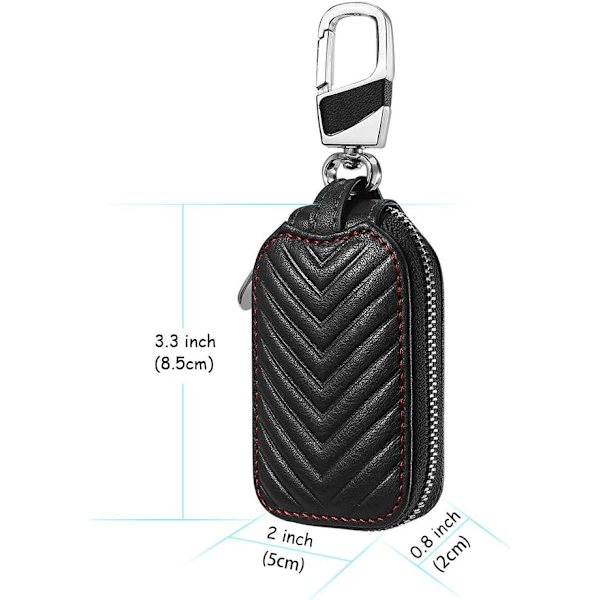 Svart äkta läder bil smart nyckelkedja mynthållare fodral fjärrnyckelkedjor fob väska nyckelring plånbok dragkedja fodral