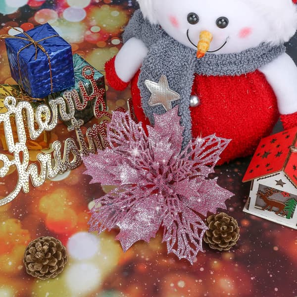 10 stk. kunstige julestjerner med glitter og klips – julepynt – glitrende julestjerner – julepynt til juletreet – blomsterdekorasjon