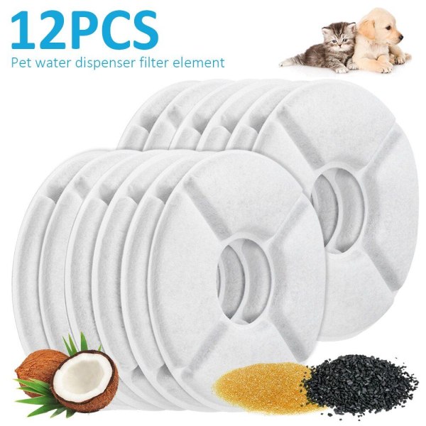12 stk - Reservefilter 3 Pet Filtration System Vannfontene Aktivt karbonfilter for automatisk kattedrikkedispenser