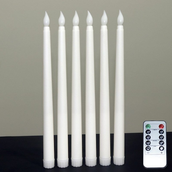 Flamlösa flimrande avsmalnande ljus 10-knapps fjärrkontroll 3D-veke Äkta vax Fönsterljus 2 x 24 cm 6 st