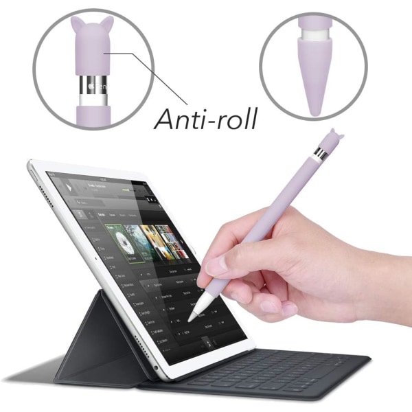 Silikoneetui til Apple Pencil med blyantholder og lommetilbehør Beskyttende cover til iPad Pro 9.7/10.5, blødt greb med beskyttende covers - Lilla