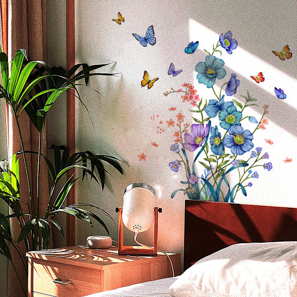 Blomster veggklistremerjer flyttbare skrell og lim veggdekor for jenter soverom stue