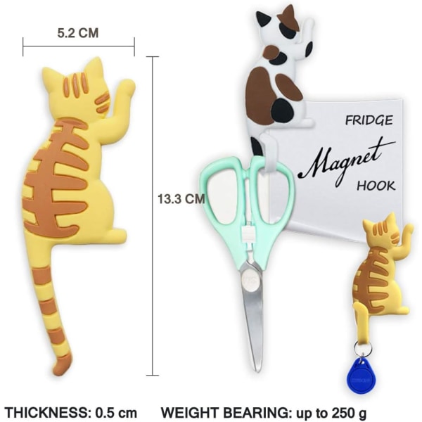 Set med 6 kattformade kylskåpsmagneter för barn, för kök, kontor, foto, memo, rumsdekor