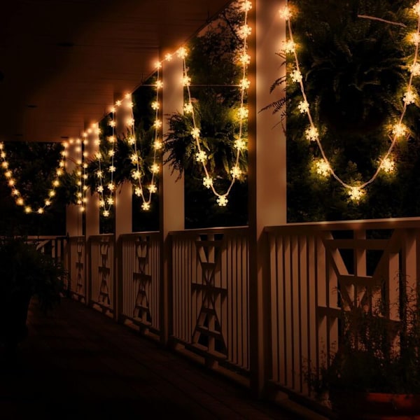 Julgransbelysning med 40 varmvita LED-lampor, batteridriven (snöflinga, gult ljus)