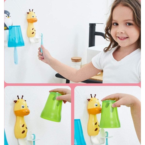(Giraff) Tandborste Mugg med Tandborsthållare för Barn Cartoon Djur Glas Mugg Bad Bollhållare Toalett Tandborsthållare